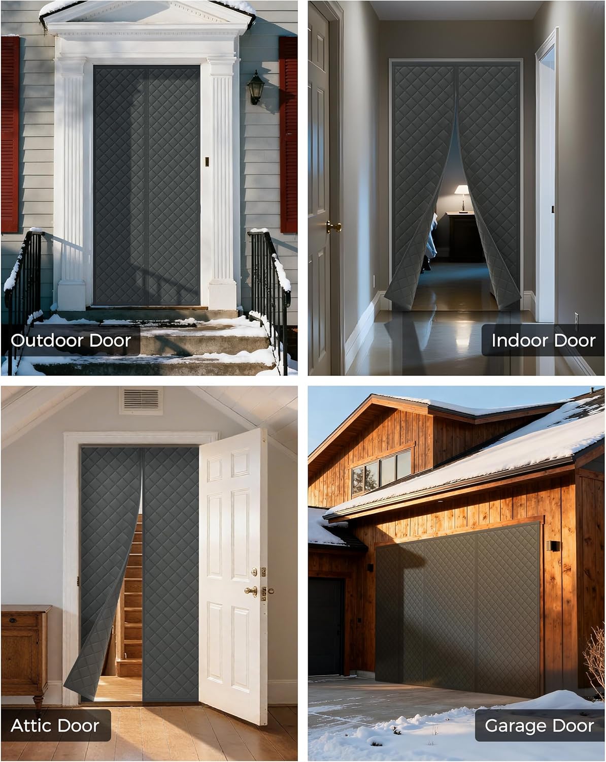 Augblinds Magnetic Thermal Insulated Door Curtain Fits Door Size 38 x 83 Inch, Insulation Cover for Cold, Oxford Cloth Thicken Cotton Filled Blanket for Front Back Attic Door in Winter, Grey
