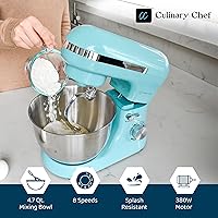 Vista 4 de CULINARY CHEF - Batidora de pie de 4.5L con cuenco de acero inoxidable, batidora eléctrica de cocina con cabezal abatible, gancho para masa, batidor