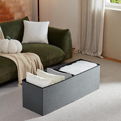 Miniatura 7 de ALASDO Reposapiés otomano de almacenamiento otomano con bolsillo lateral plegable con Srorage pequeño otomano para sala de estar, estudio,