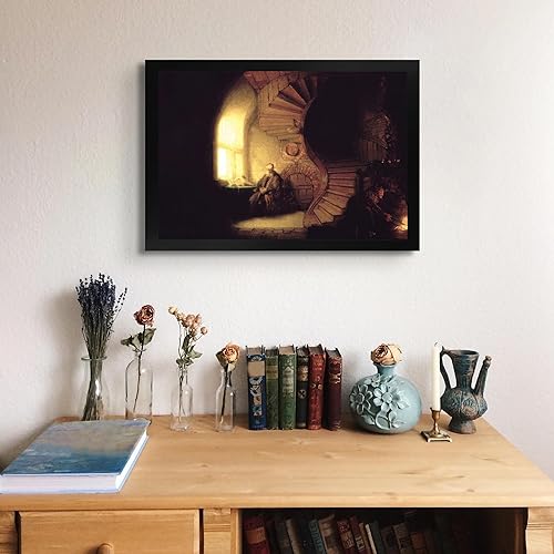 Miniatura 3 de Filósofo de cabaña perdida en meditación por Van Rjin Rembrant  Imprimir marco plano negro  Reproducción de pintura de obras de arte finas  Póster