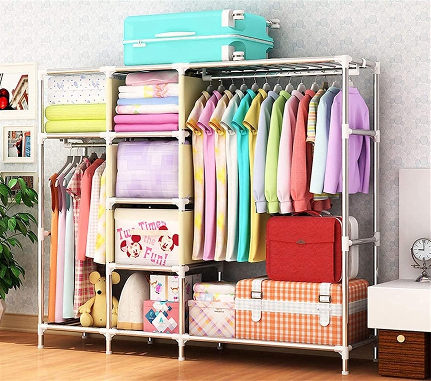 Portable Wardrobe Cloth Wardrobe Wardrobe Bedroom Home Simple Ox Cloth Fabric Steel Frame Steel Pipe Bold Reinforced Single Fully Enclosed Zipped,C Portable Cloth Hanger