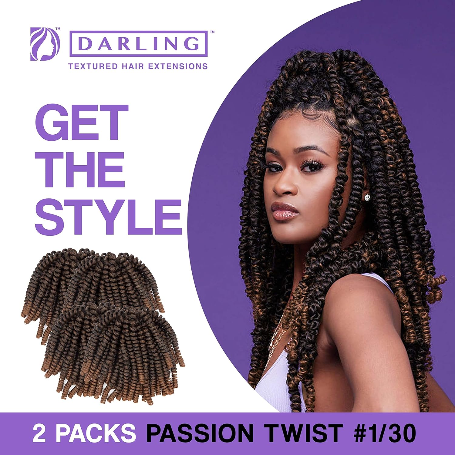 Darling Passion Twist 6X Crochet Hair Extensions (3 Packs, 2X per Pack), Natural & Soft Texture, Bomb Twist, Natural and Soft Texture, Black Afro curly, 24 Inch, #1/30