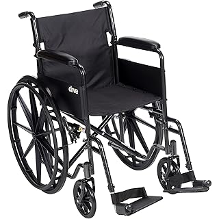 Drive Medical SSP118FA-SF Silver Sport 1 Folding Transport Wheelchair with Full Arms and Removable Swing-Away Footrest, Black