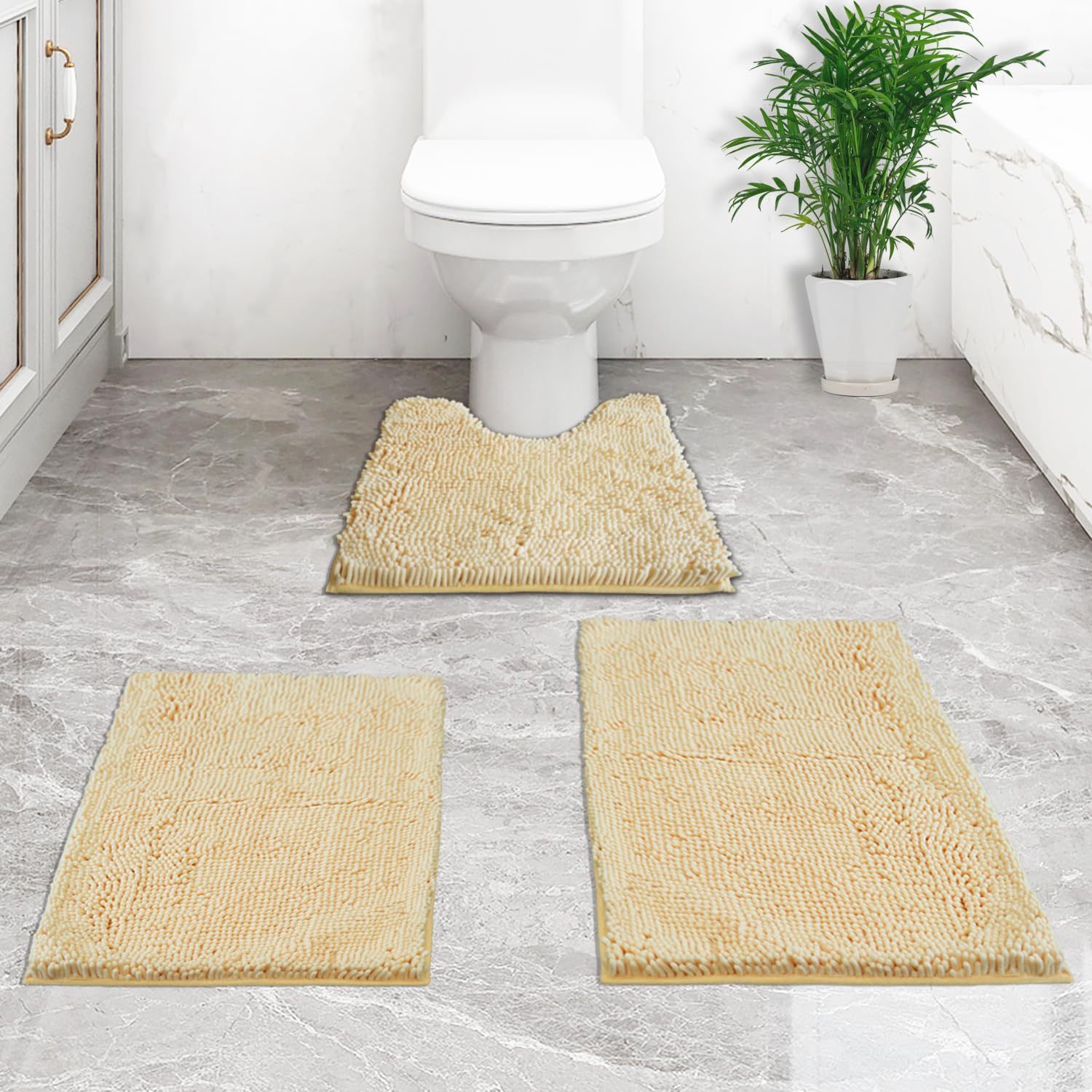 Lot de 3 tapis de salle de bain en chenille, très épais et absorbants, antidérapants, lavables en machine, séchage rapide, doux et confortable, utilisés sous la douche, baignoire et évier,