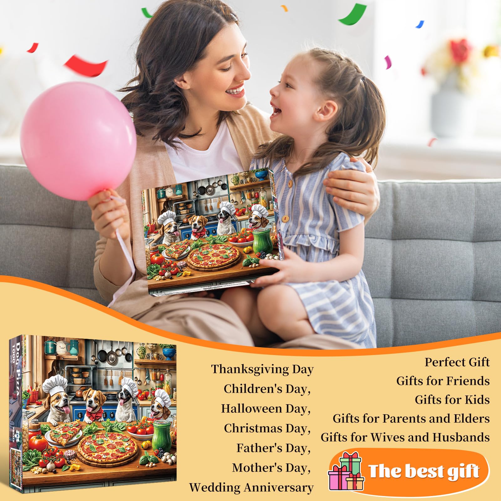 Puzzles 1000 Pieces for Adults Jigsaw Puzzle Challenging Game for the Whole for Women Gifts for Men Theme: Dogs' Pizza Meal - Image 4