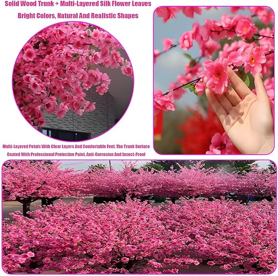 Artificial Peach Blossom Trees,Peach Blossom Tree Wishing Tree,Stunning Artificial Peach Blossom Trees,for Indoor Outdoor Wedding Decor,Simulation Peach Tree Vine A:3.93 * 3.28ft