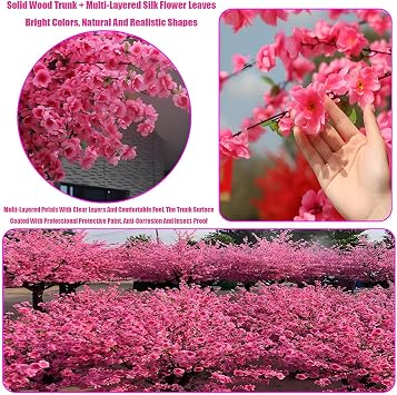 Artificial Peach Blossom Trees,Peach Blossom Tree Wishing Tree,Stunning Artificial Peach Blossom Trees,for Indoor Outdoor Wedding Decor,Simulation Peach Tree Vine A:3.93 * 3.28ft