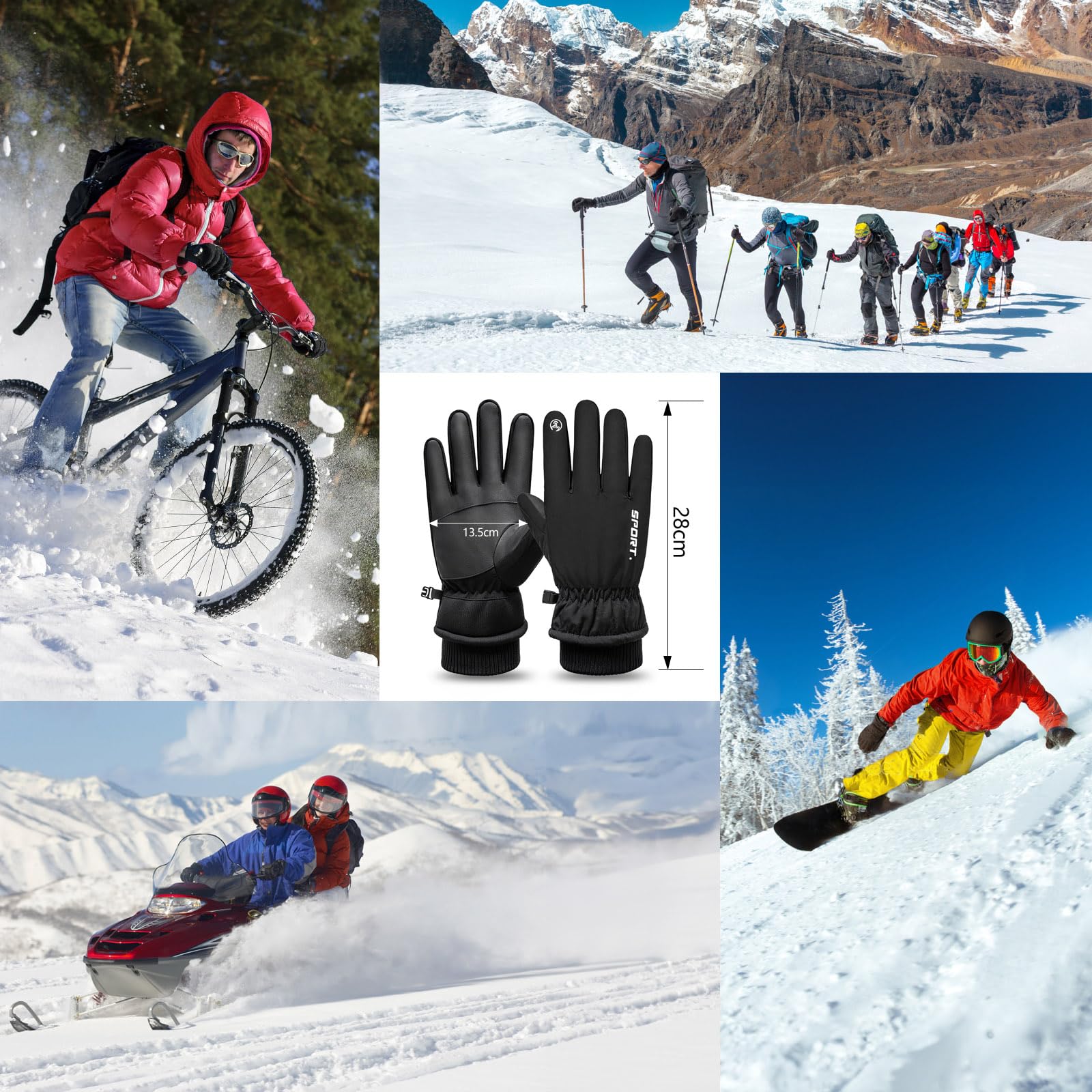 Guantes de Esquí 3M Thinsulate Térmicos Impermeables Antideslizantes con Pantalla Táctil para Hombre y Mujer