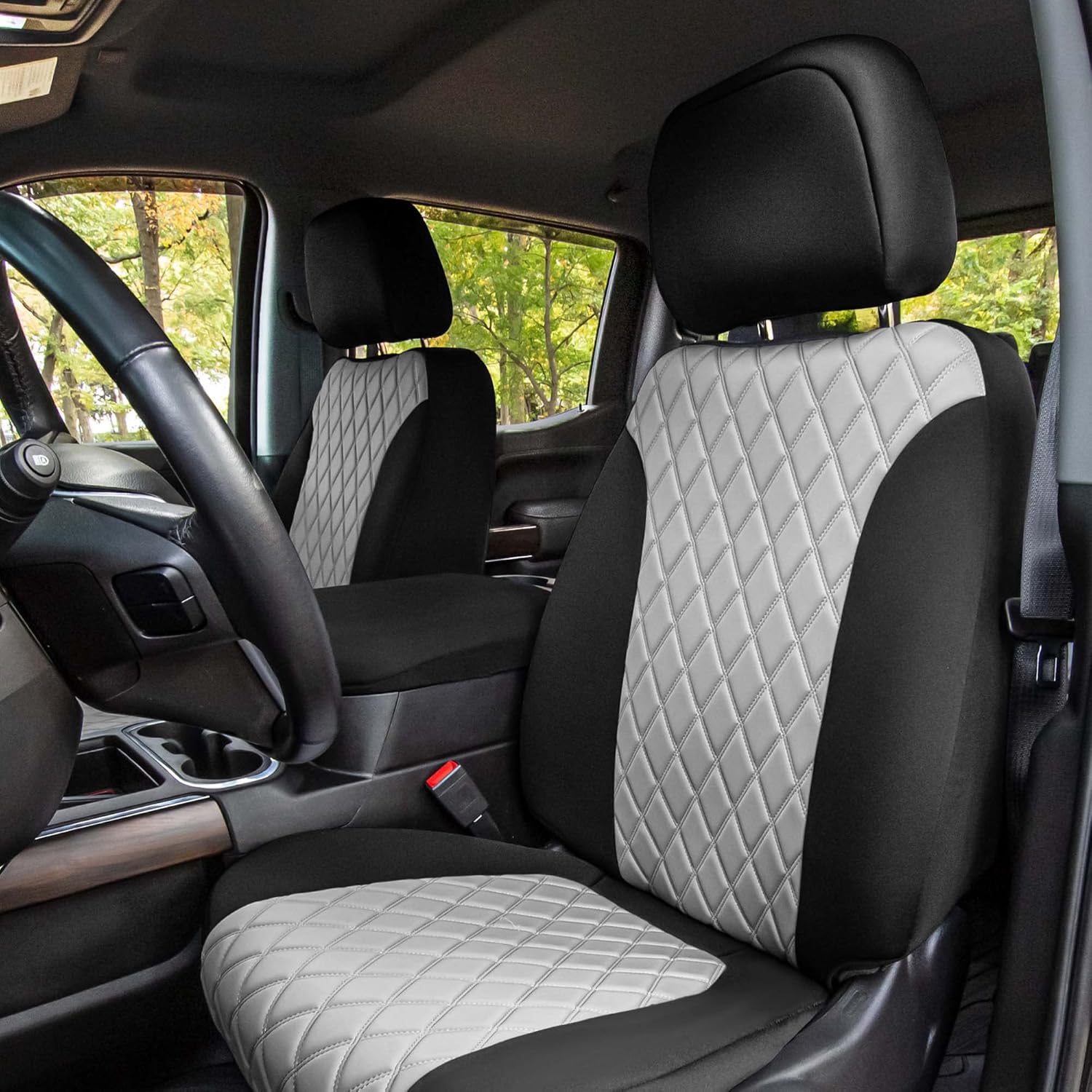 FH Group Custom Fit Car Seat Covers Specifically Made for 2019-2023 Chevrolet Silverado 1500 2500HD 3500HD WT | CUSTOM | LT Ultraflex Neoprene Water Resistant Automotive Seat Covers- Front Set Gray