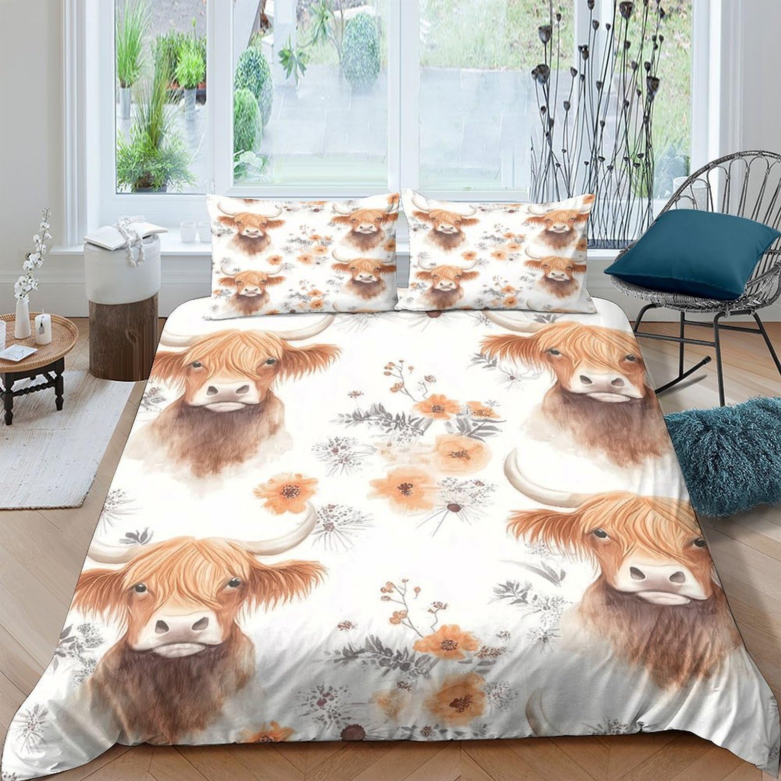 3D Printed Highland Cow Quilt Cover, Microfiber Duvet Cover Hidden Zipper