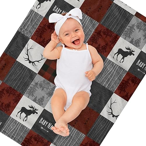 Miniatura 3 de Woodland Deer and Bear - Mantas de bebé neutras personalizadas con nombre, manta suave y acogedora para niños y niñas, decoración de guardería del