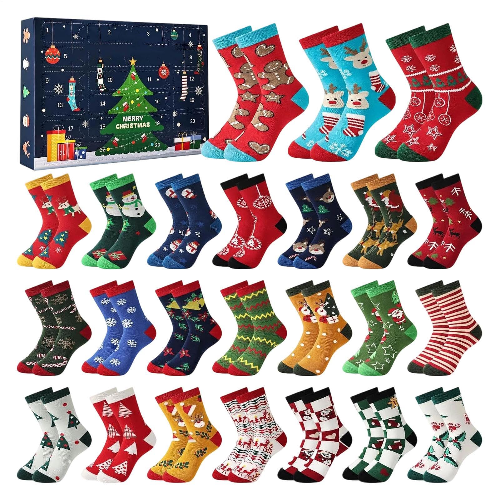 Calcetines de Adviento Calcetines Unisex para Regalos y Navideñas | Calendarios de Cuenta Atrás de 24 Días para Adultos Mujeres, Hombres, Hogar, , Calcetines de Regalo,