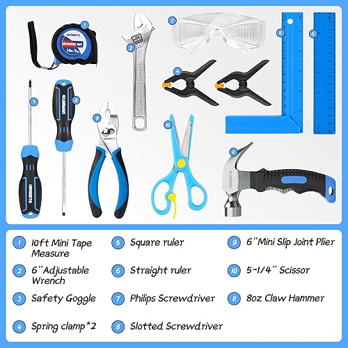 Miniatura 4 de Juego de herramientas para niños de 12 piezas con bolsa de almacenamiento de herramientas, kit de herramientas de mano real para niños y niñas,