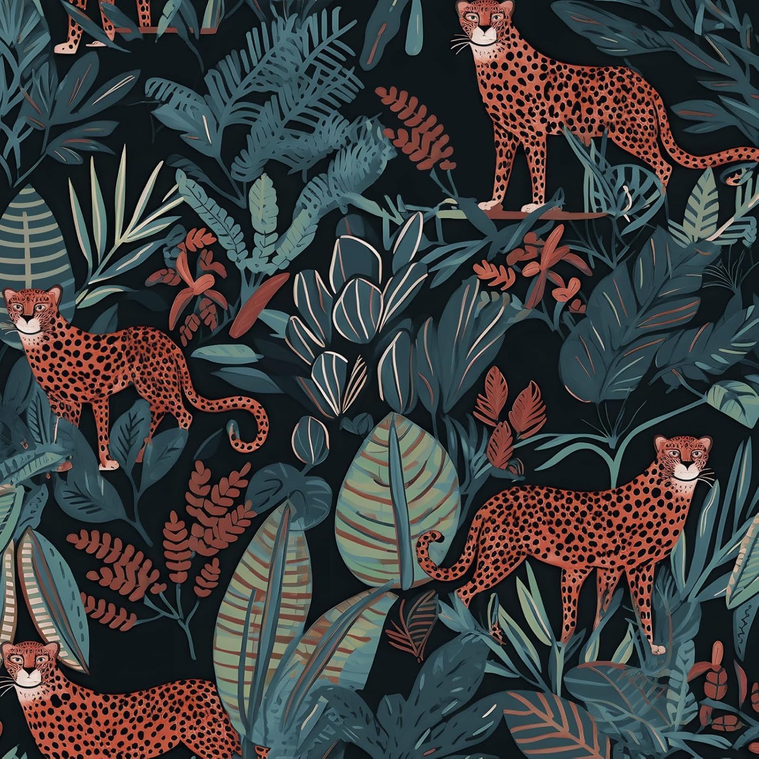 Leopard Wallpaper Peel and Stick Jungle Animal Wallpaper Vinyl Wallpapers Tropical Contact Paper for Cabinet Waterproof Self Adhesive Blue Wall Paper for Kitchen Countertop Wall 17.5" x 393"