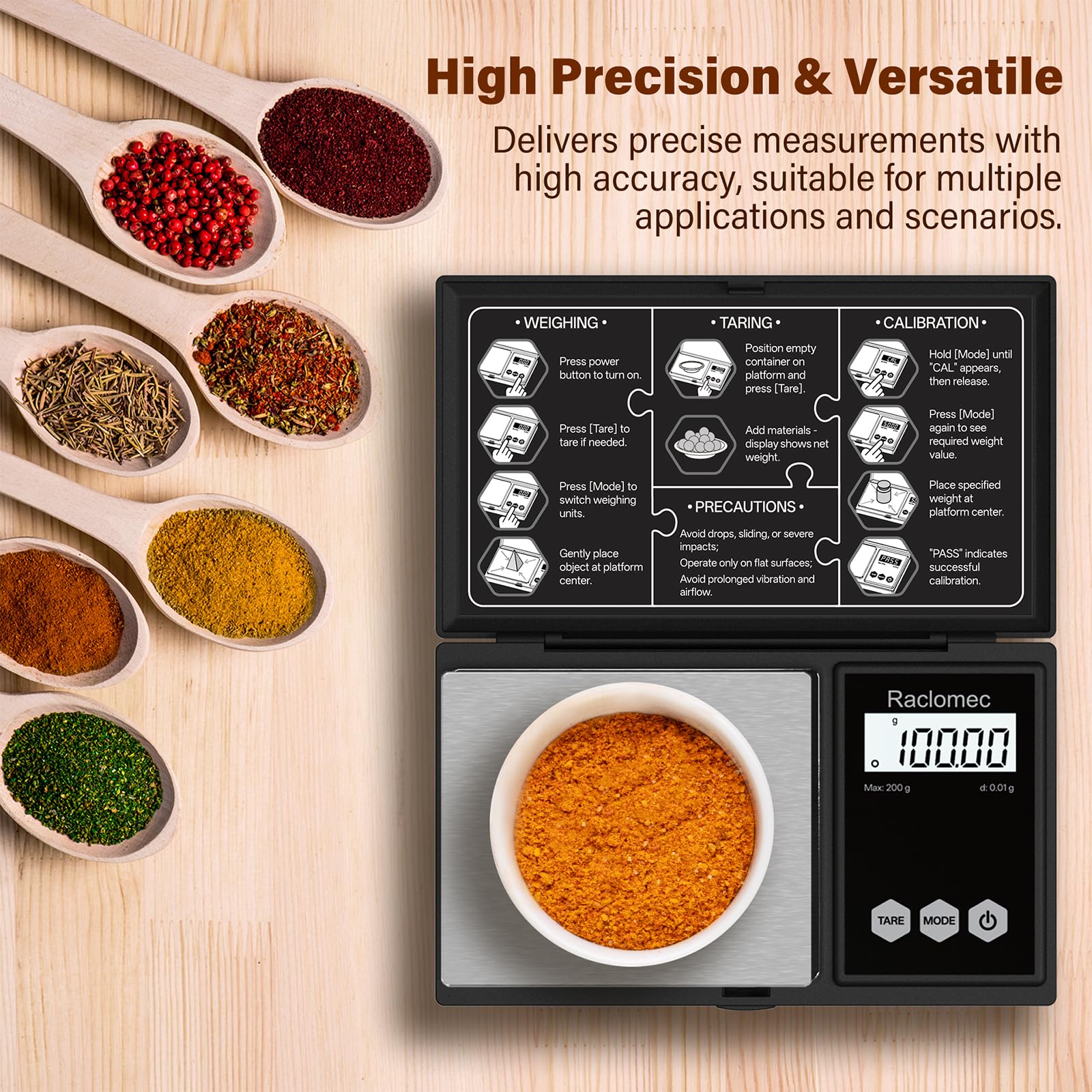 Báscula digital para joyas, 200 g x 0,01 g, báscula de pesaje, gramos, onzas, quilates, grano para alimentos, peso de ingredientes pequeños.