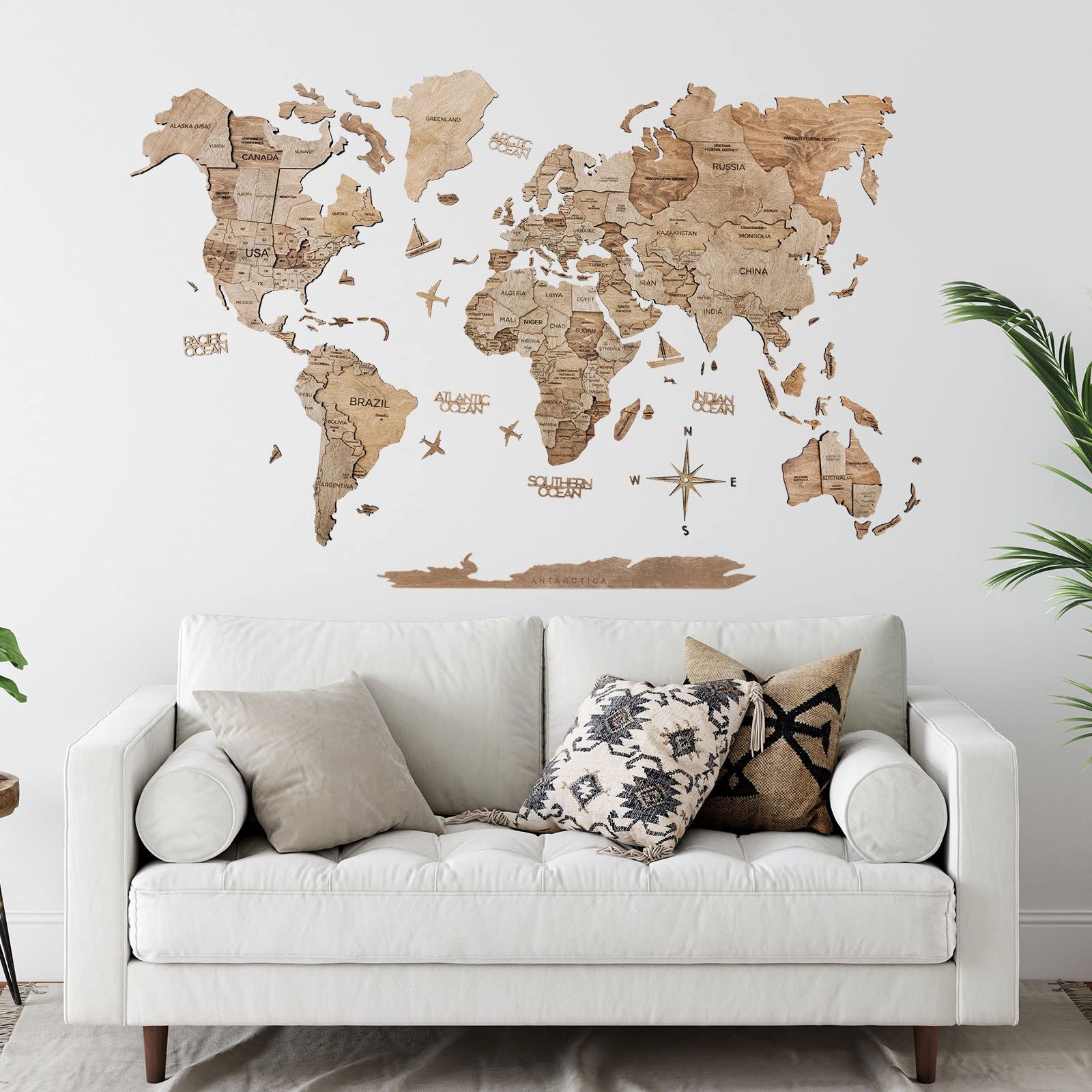 Enjoy The Wood 3D Multi-Layered Wooden World Map in Terra - Perfect Wall Art for Home, Office or Bedroom - Ideal Housewarming Gift and Travel Map Decoration