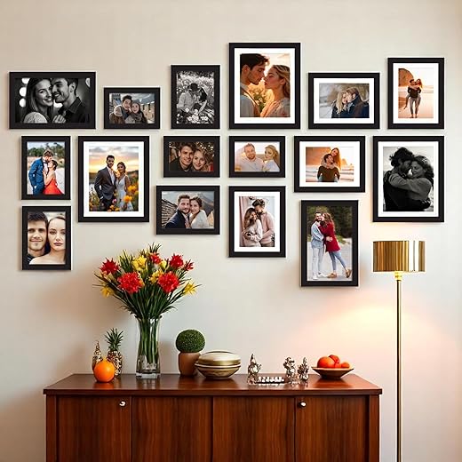 Art Street Shooting Star Wall Photo Frames for living Room, Set of 16 Photo frames (Black)