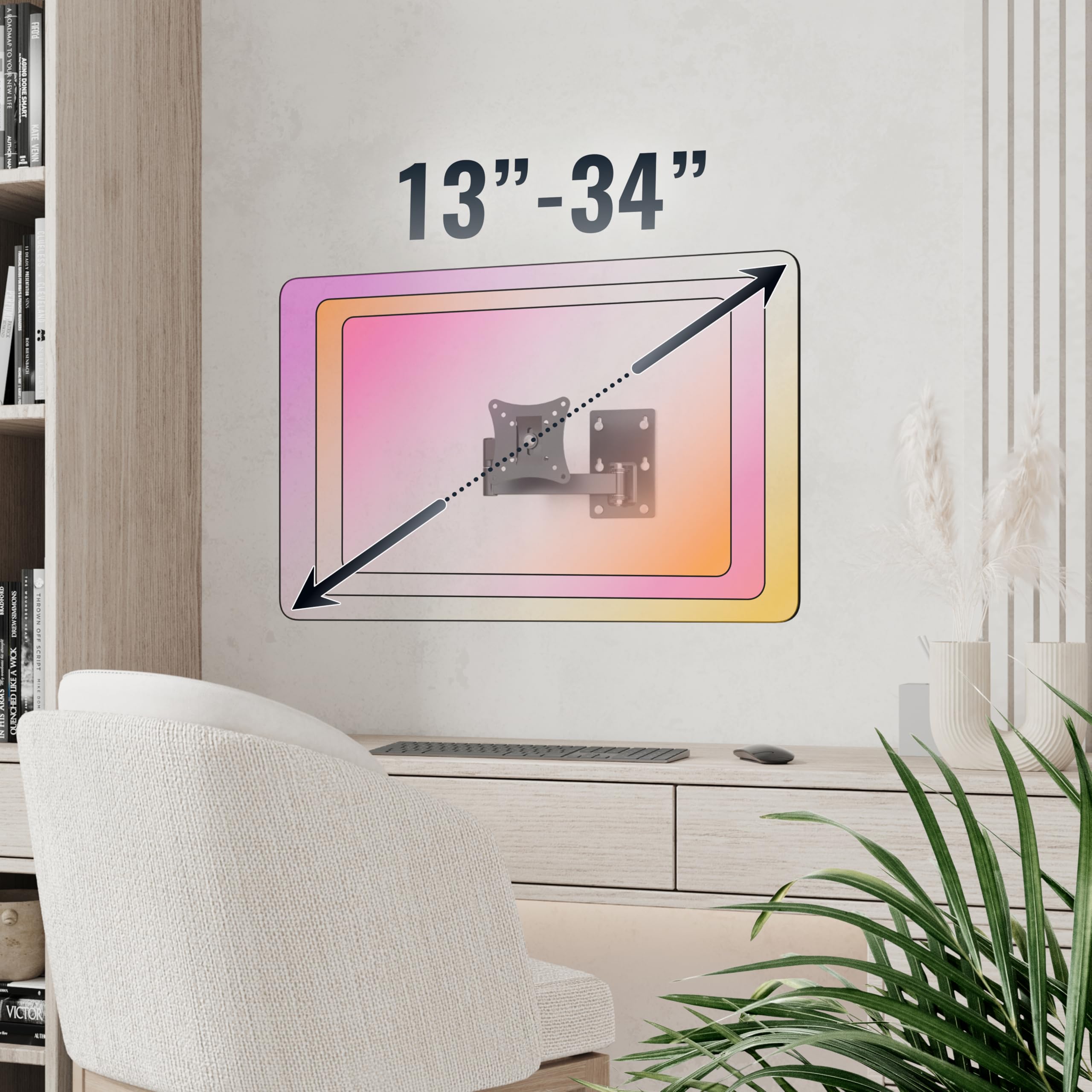 RICOO Obrotowy uchwyt do monitora około 33-75 cm do zakrzywionych i płaskich ekranów LED LCD R02-11 uchwyt ścienny do telewizora uniwersalny do VESA 50 x 50-100 x 100