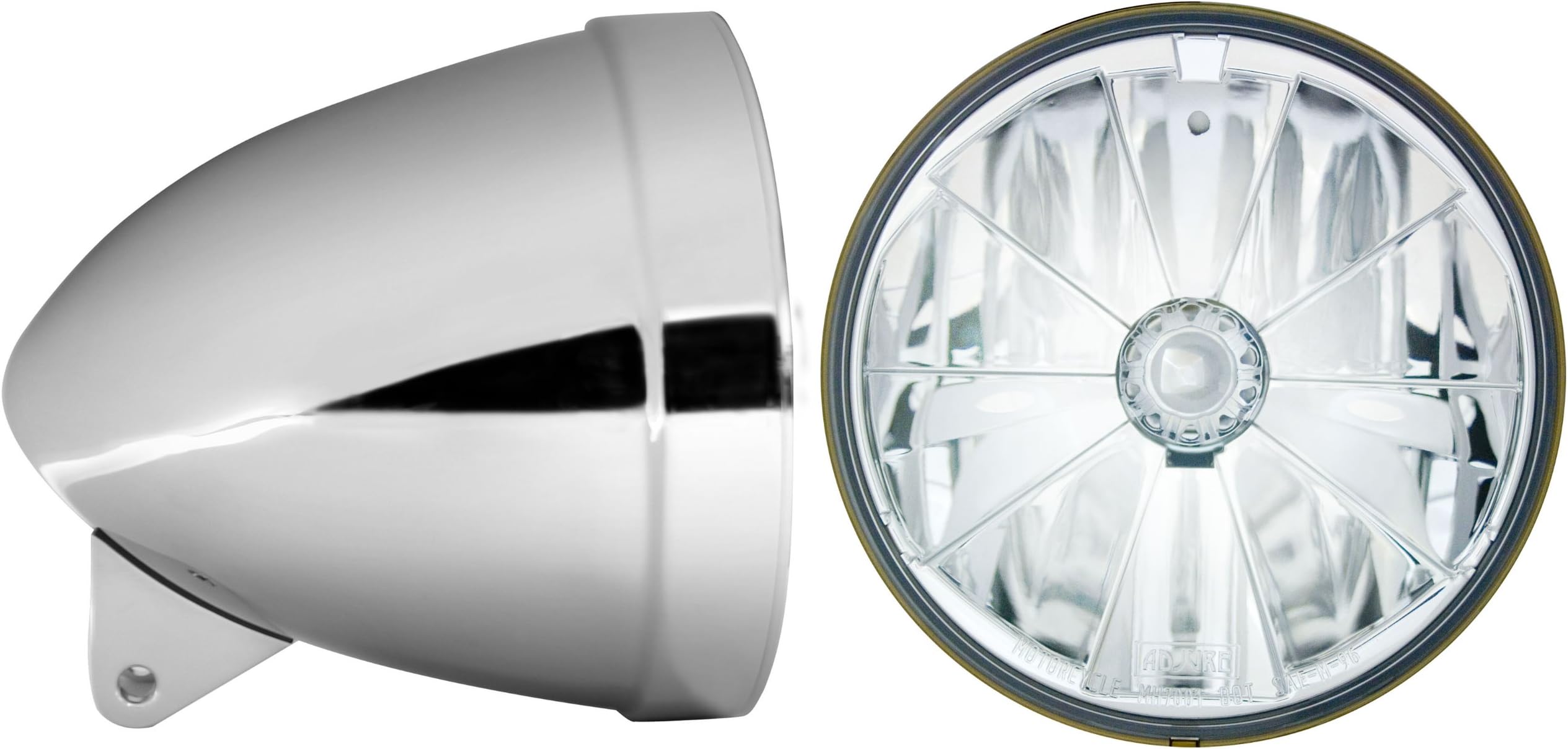 Adjure HB71010-7 7" Ventura Highway Smooth Chrome Combo Motorcycle Headlight Bucket with T70700 Pie Cut Lamp and H4 Bulb