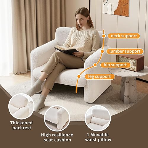 Miniatura 7 de Sillas decorativas de 33.86 pulgadas, moderna silla armada de tela sherpa, cómoda silla tapizada para ocio, sofá individual con una almohada de