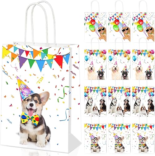Miniatura 1 de Pajean 12 bolsas de golosinas para perros, recuerdos de fiesta de cachorros, bolsas de dulces con temática de perros, bolsas de regalo con temática