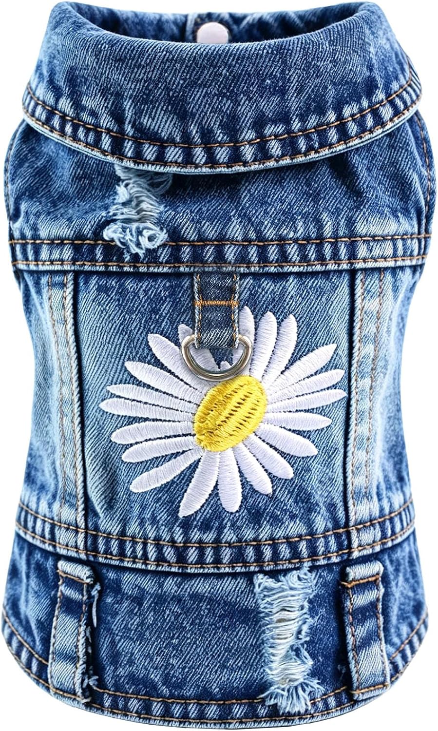 Dog Jean Jacket,Blue Denim Vest for Small Pet,Cute Clothes with D-Ring | Soft Washed Cotton Denim Costume,Cool Apparel Dress Shirt for Puppy,Classic Coat Outfit for Small Dogs Cats Boy Girl