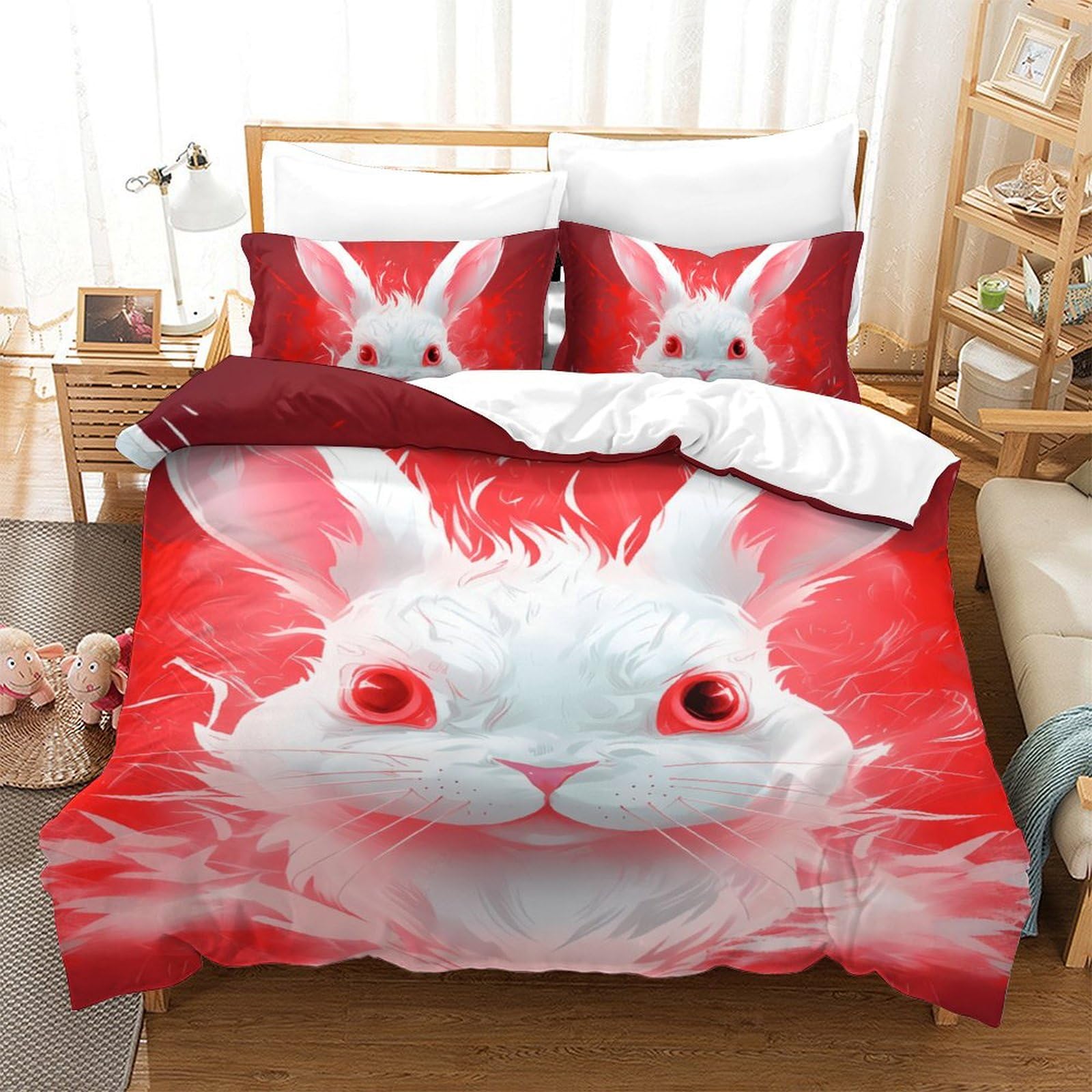Housse de couette Lapin Blanc microfibre respirante et super douce 140x200