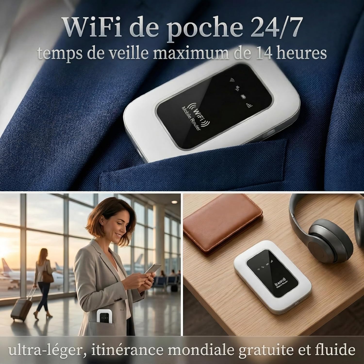 Routeur 5G Portable WiFi 6 Débloqué Carte SIM, 300Mbps, Toute l'europe | Slot SIM débloqué,Haut débit 5G/4G+,Toute l'Europe,28 appareils,WPA3 sécurisé,2100mAh,12h autonomie,voyages et télétravail