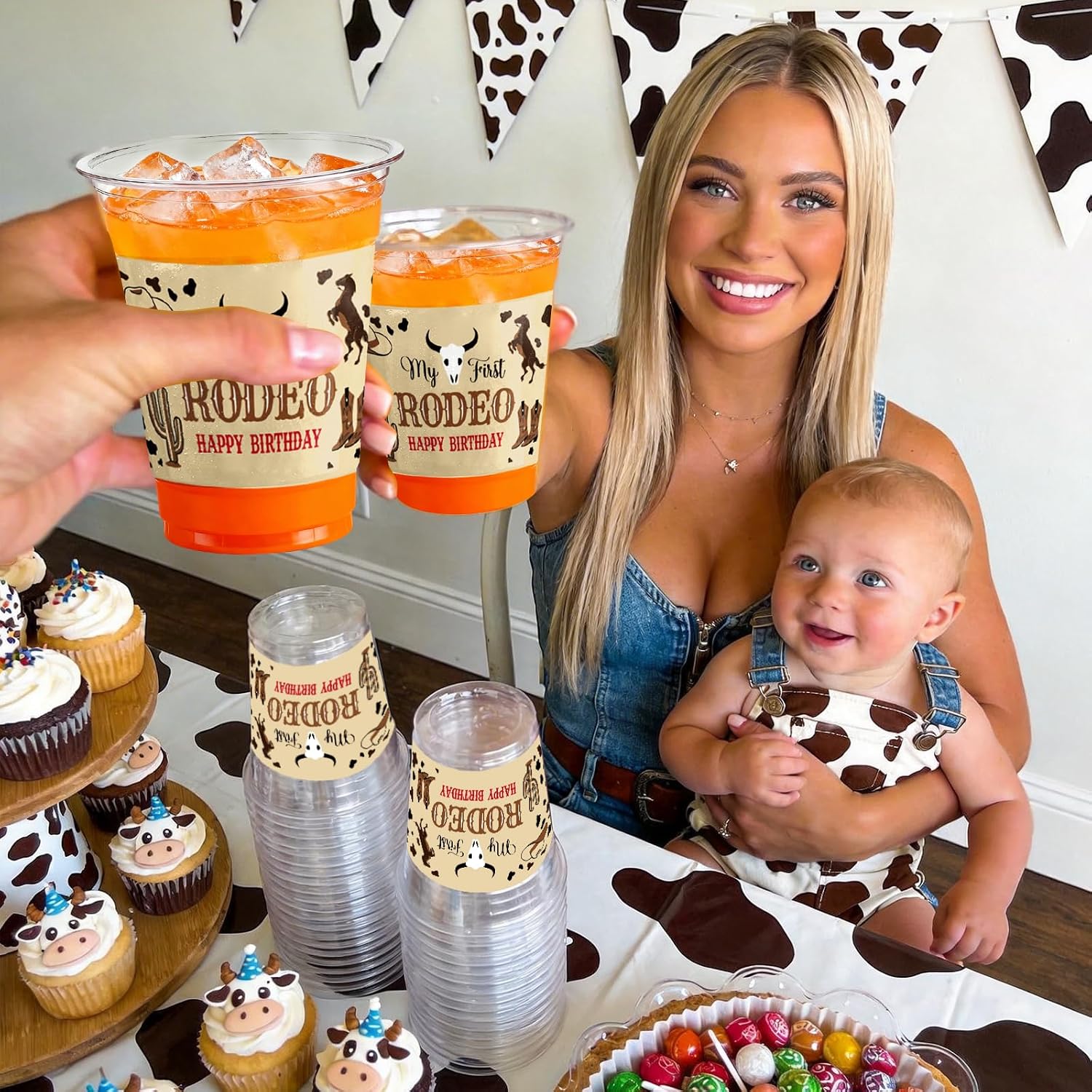 50 PCS Western Cowboy 1st Birthday Plastic Cups,12 OZ Clear Disposable Cold Hot Drinking Cups Beverage Water Container Wild West Themed First Birthday Party Supplies