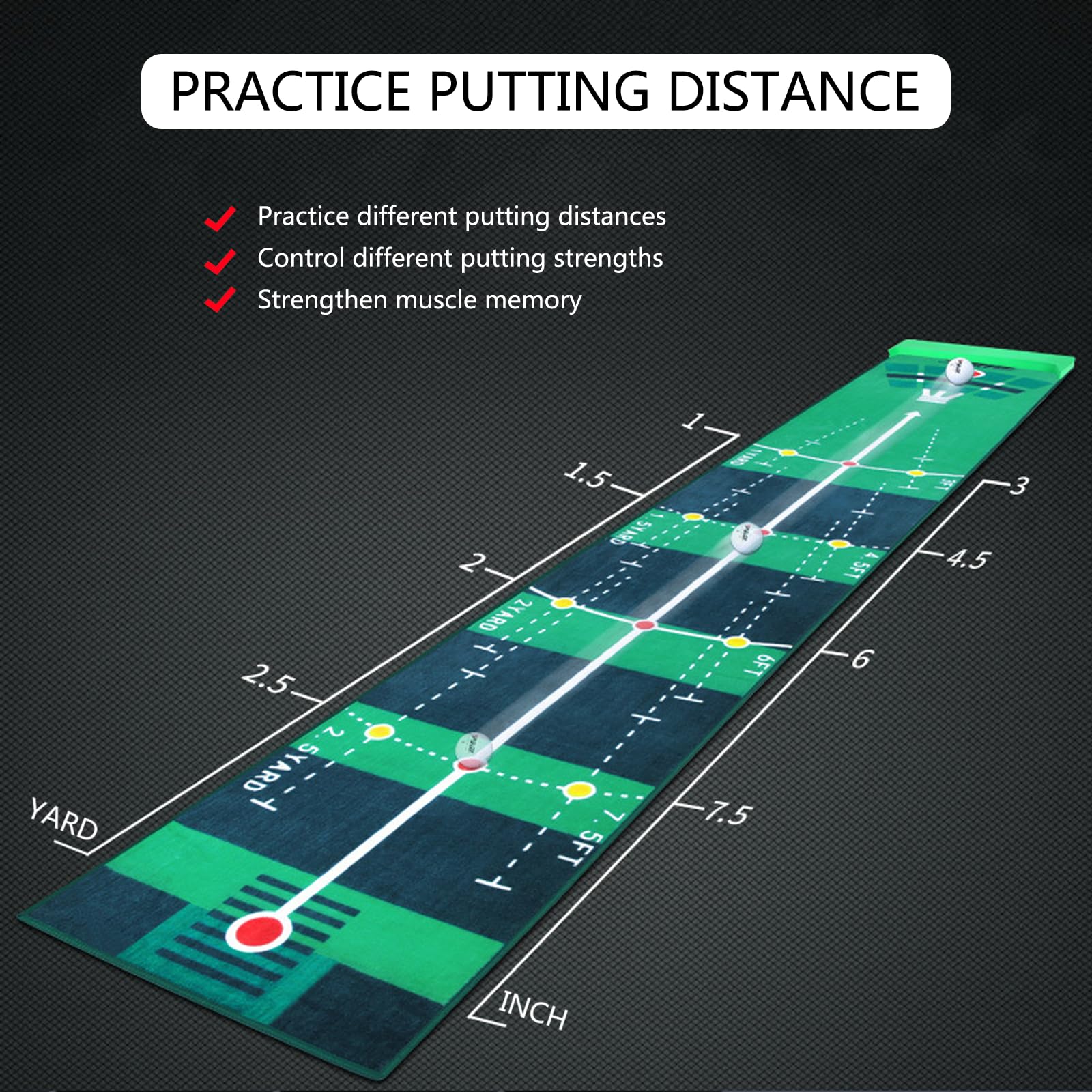 Alfombra de práctica de putt de golf, putt directo de velocidad baja de bola de múltiples ángulos, alfombra de terciopelo, regalos de golf para el hogar y la oficina para adultos y niños, 3 metros