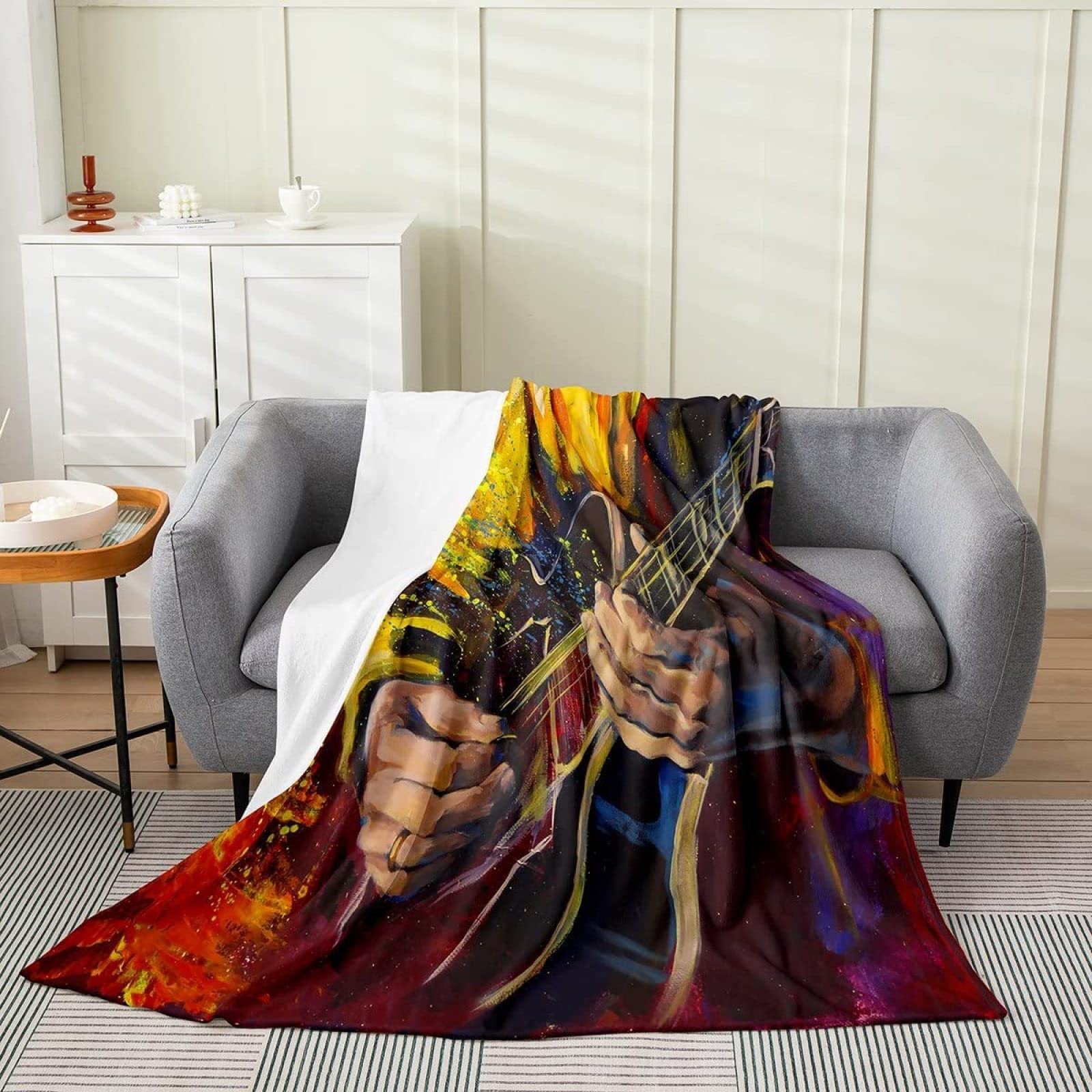 Couverture Polaire Guitare 150x200 Cm - Impression 3D, Microfibre Douce, Pour Canapé Et Lit - 7