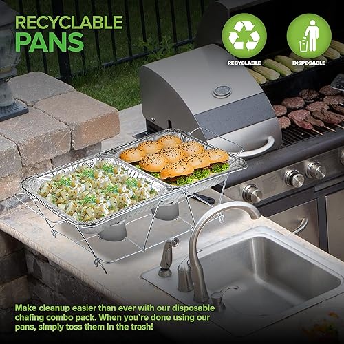 Miniatura 5 de Juego de bufé con tapa desechable, 21 x 13 (paquete de 5) de 9 x 13 pulgadas y tapas (paquete de 10) bandejas de aluminio para servir, bandejas de