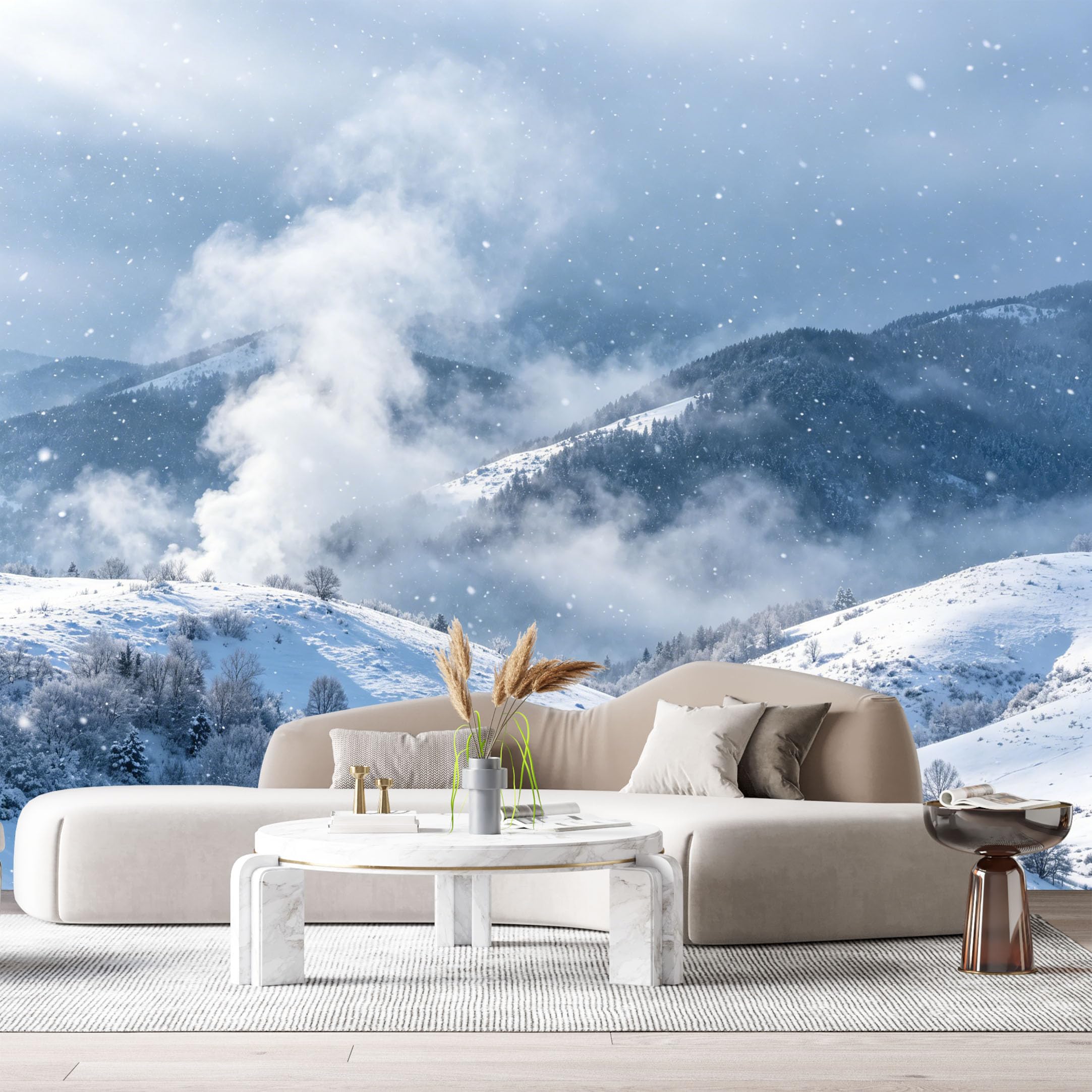 Custom Size Wall Murals Snowy Mountain Landscape Winter Forest Scene SelfAdhesive Wall Fabric Removable Large Wallpaper for Photo Living Room Interior Decor