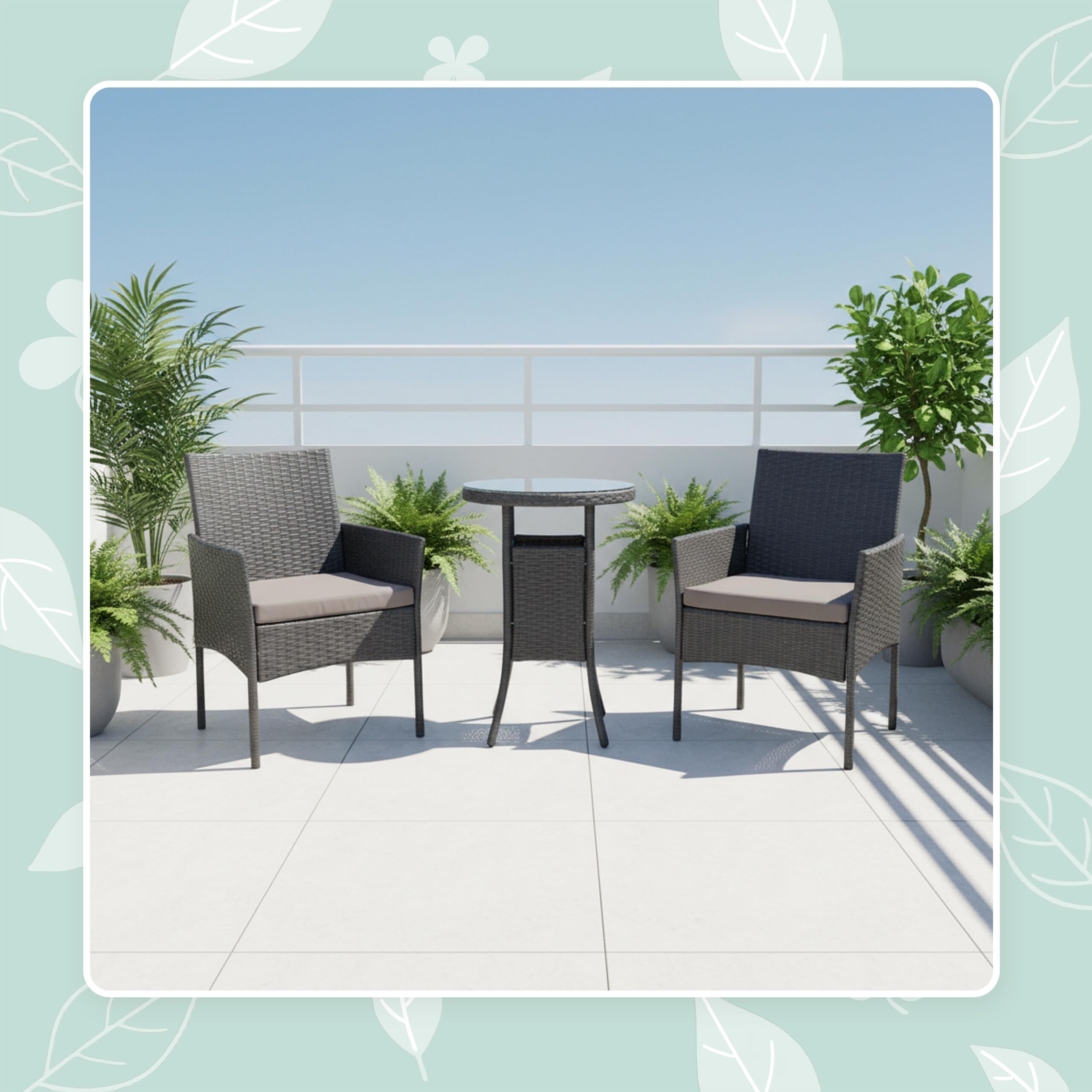 Relaxdays Ensemble Jardin 3 pcs, Salon résine tressée 2 pers., 2 fauteuils + Table Verre, extérieur, Noir