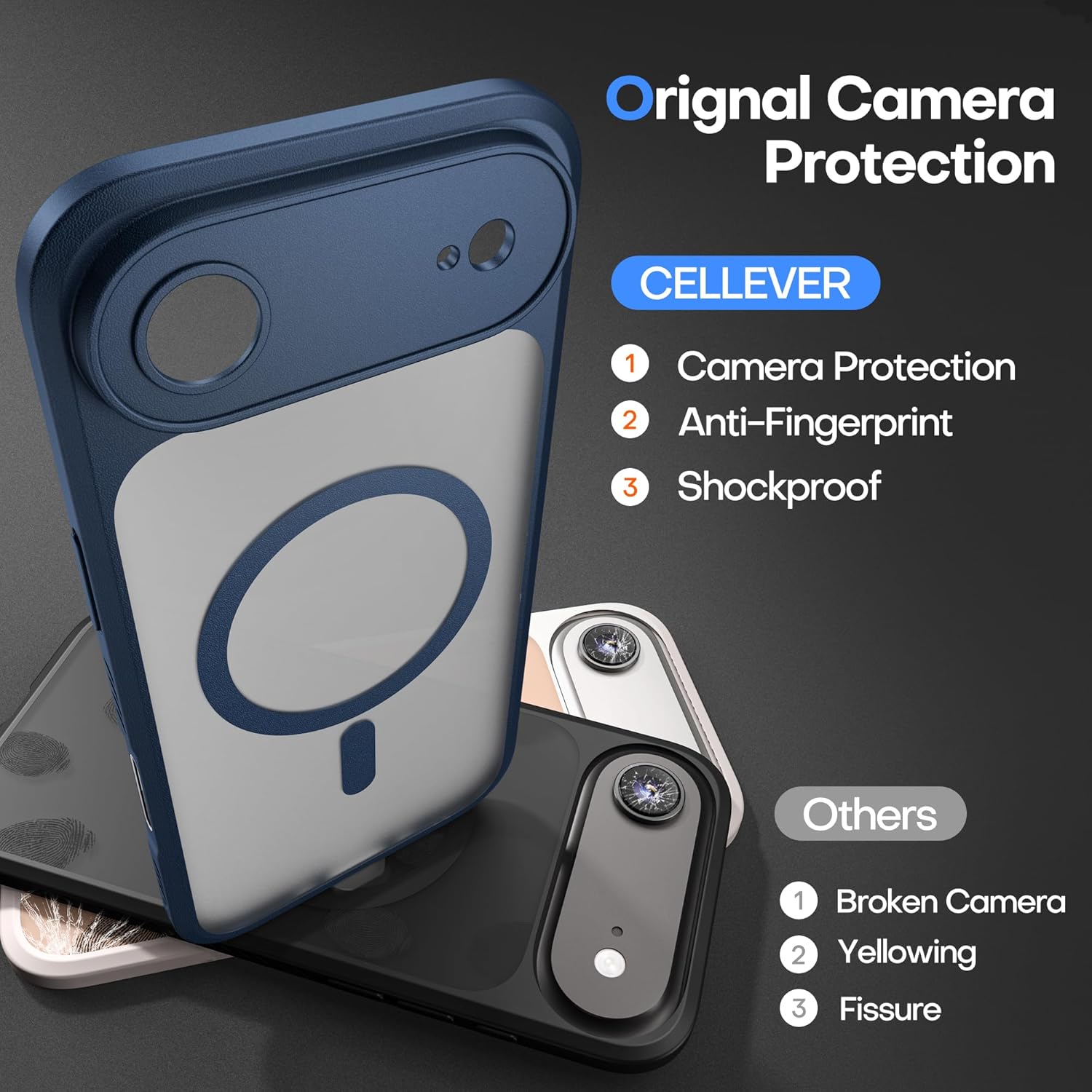 CellEver Strong Magnetic for iPhone 17 Air Case with Camera Control Capture Button [Camera Protection] [Military Drop Protection] [Compatible with MagSafe] Slim Translucent Matte Cover, Navy Blue