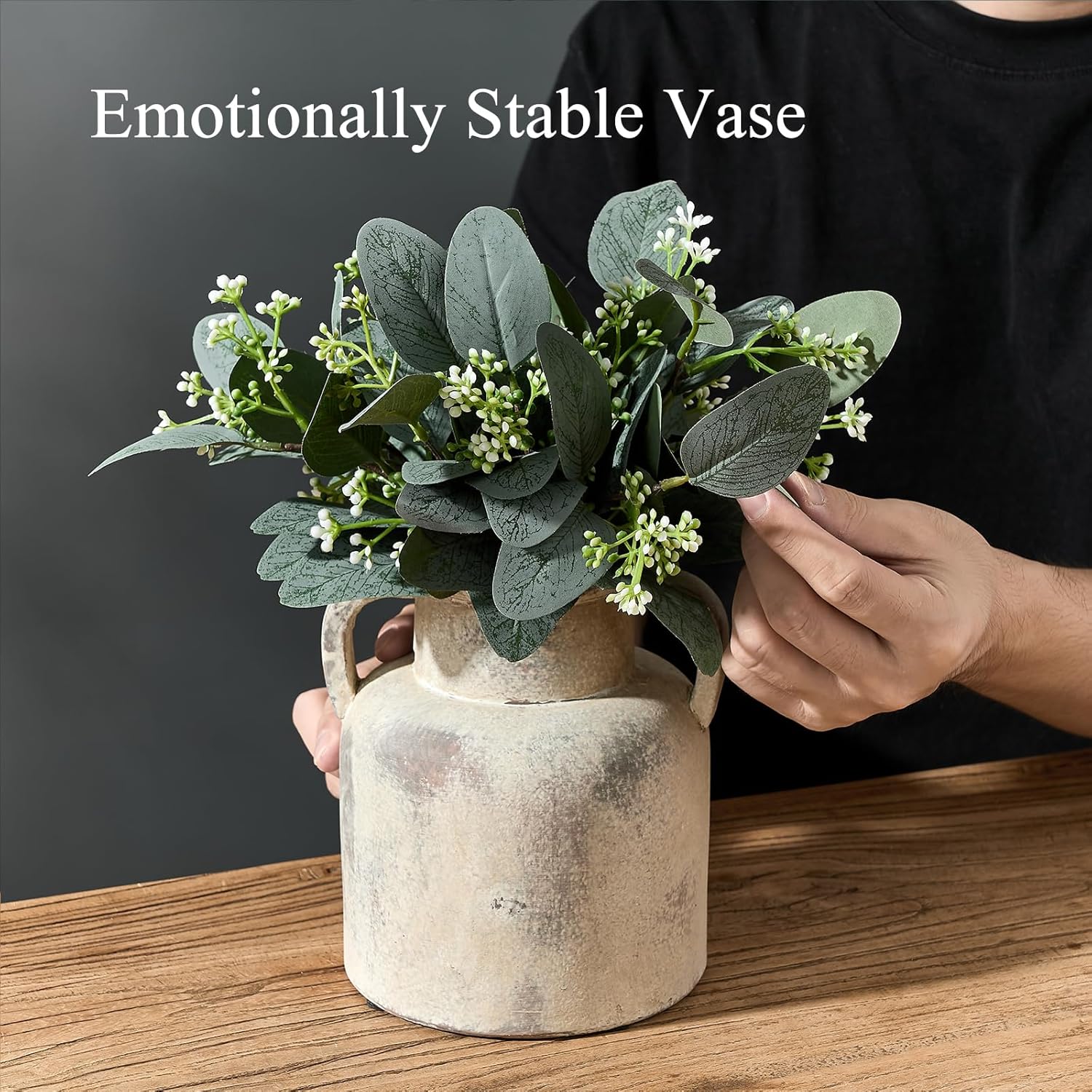 Emotionally Grounded Vase, Vaseking Ceramic Rustic Vase with 2 Handles, 6.1 inch Minimalist Decorative Farmhouse Vases for Home Decor, Living Room, Enterway, Table Decoration, Neutral - Image 5