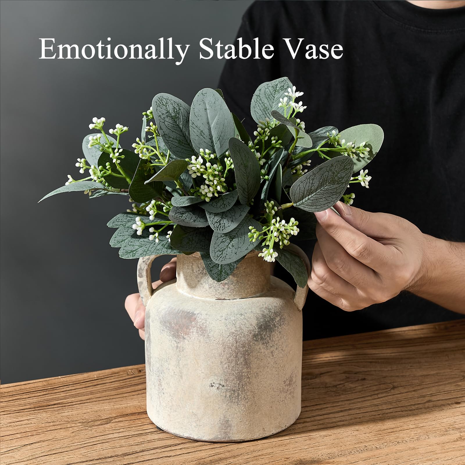 Amazon.co.jp: Vaseking アンティークセラミック花瓶 ハンドル2個、6.1