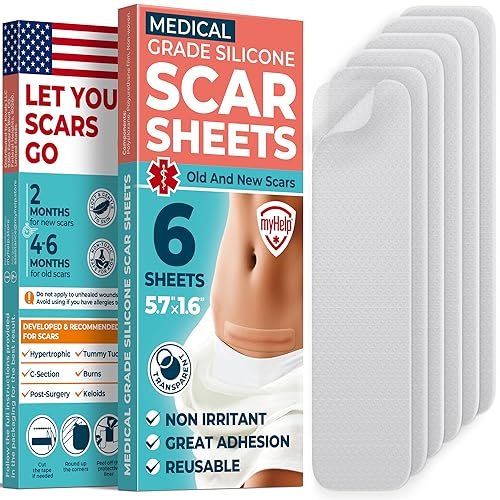 Miniatura 11 de Hojas de silicona de grado médico para cicatrices – Paquete de 6 unidades (7 x 1.6 pulgadas) – Diferencia visible en cicatrices de cesárea – Hojas