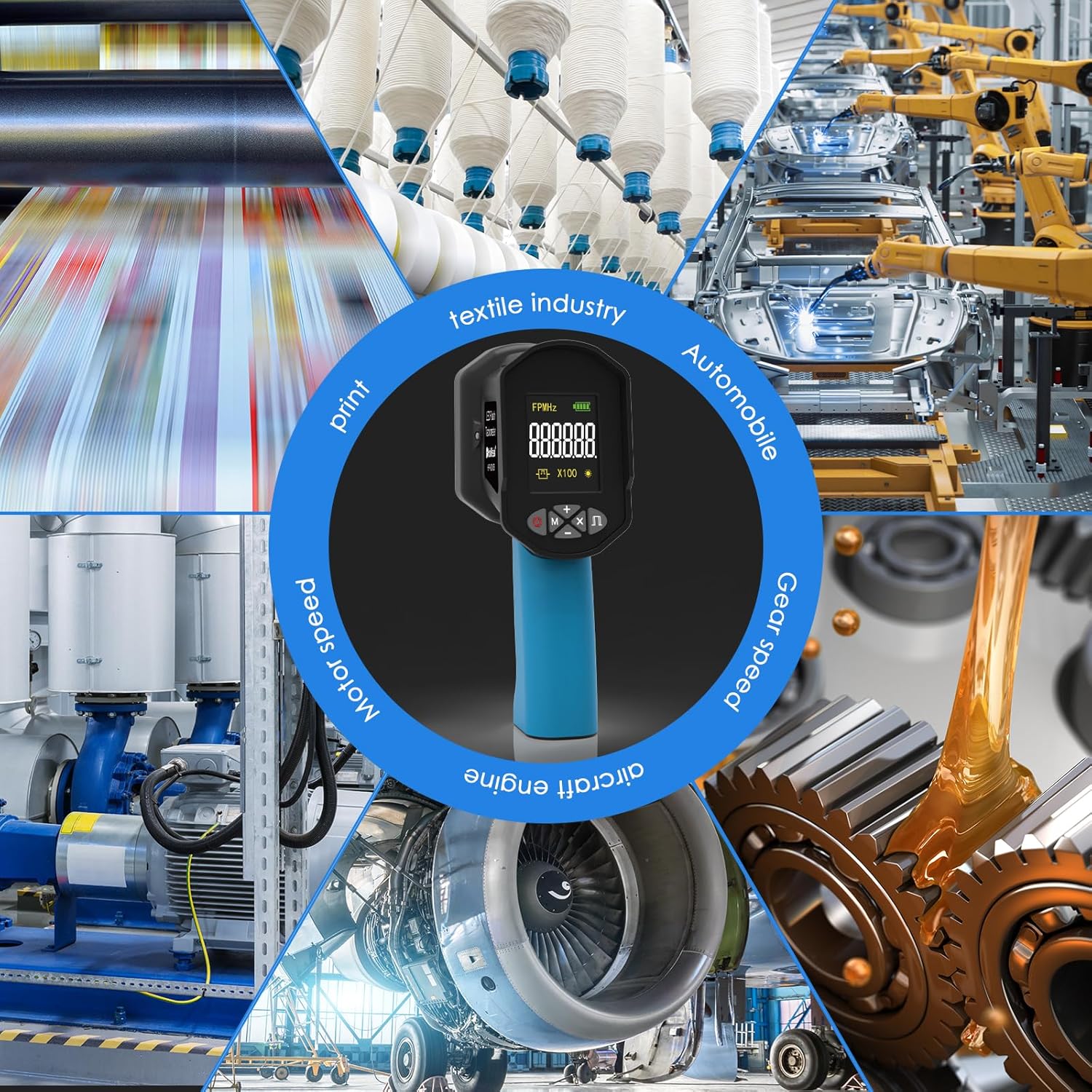 LED Handheld Stroboscope, 60-100000RPM Non-Contact Digital Stroboscope with 16 LED Adjustable Lamp Beads, LCD Display, USB Charging, LED Flash Tachometer for Fan, HVAC Motor Engine, Tire, Speed Test