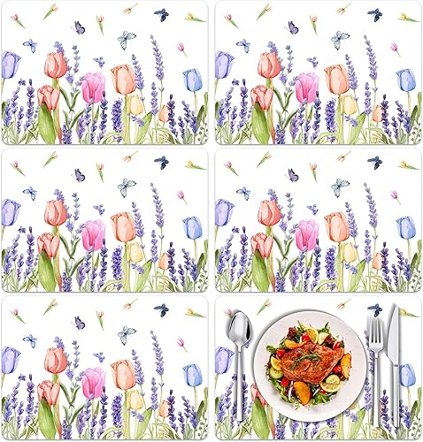 Vista 12 de Juego de 6 manteles individuales de plástico con hojas de eucalipto primaverales, manteles individuales de hojas de acuarela de verano, lavables