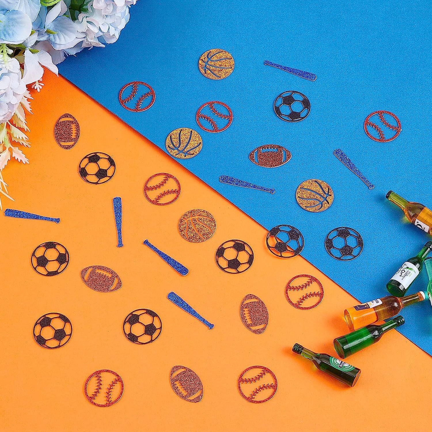 Dekoracje na imprezę urodzinową, 200 szt. Konfetti sportowe na stoły Brokat Koszykówka Baseball Piłka nożna Konfetti do piłki nożnej Sportowe dekoracje na baby shower All Star Birthday Party Supplies