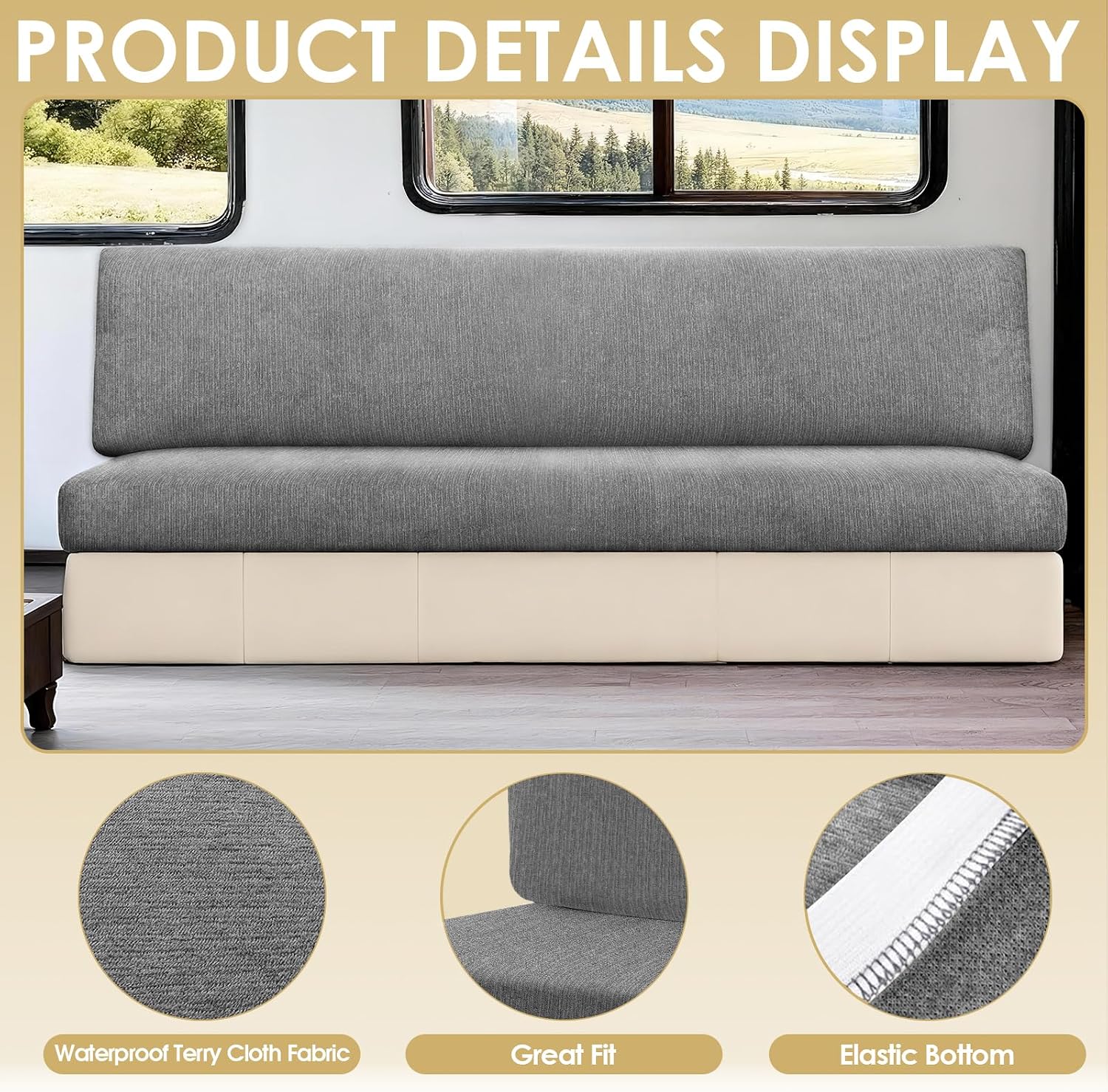 Waterproof RV Dinette Cushion Covers - Stretch Seat Slipcover, Washable RV Couch Cover Designed for Camper Car Bench (Loveseat 2 Backrest Cover & 2 Bench Cover, Light Grey)