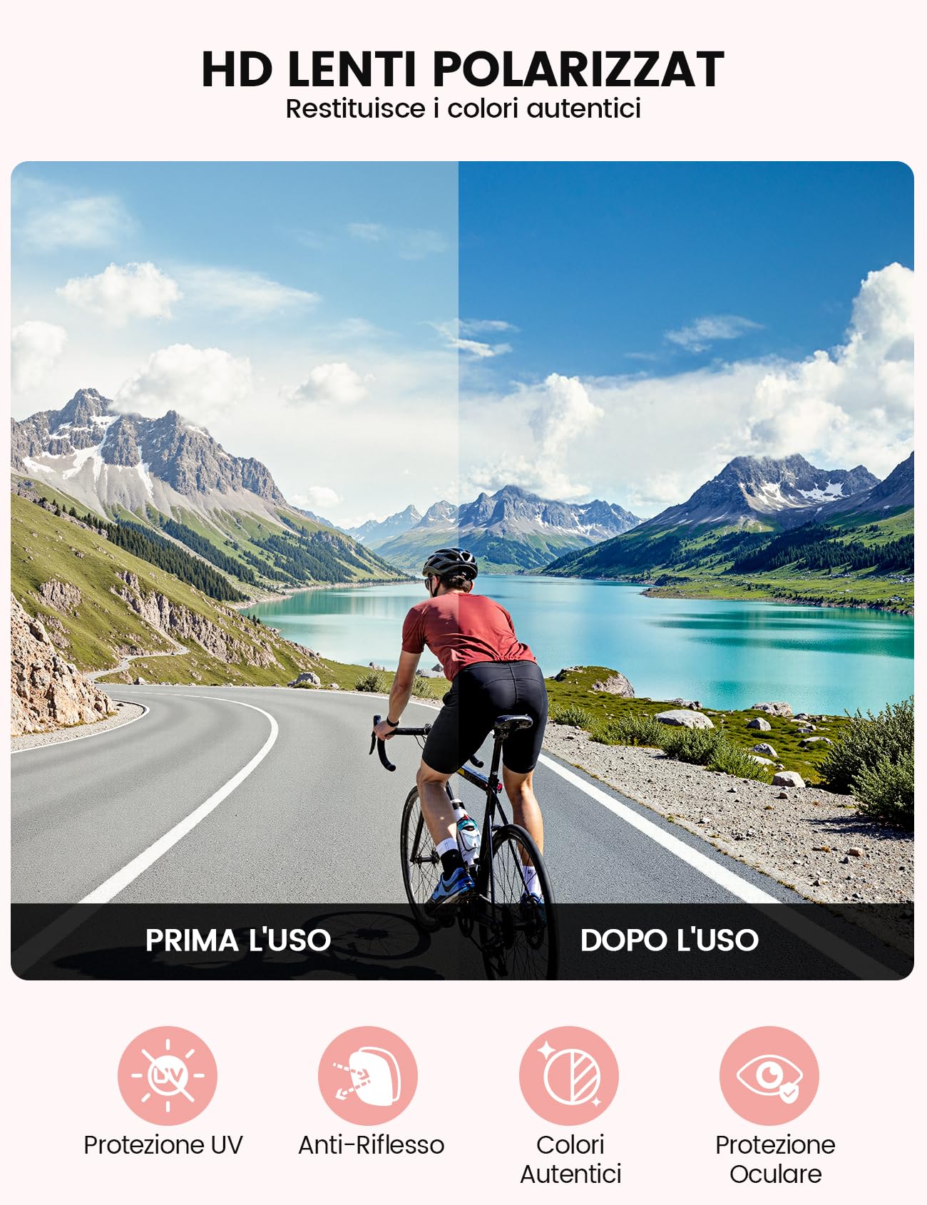 Lamicall Polarized Cycling Sunglasses, [24g Ultralight] Anti-UV400, TR90-Frame, Adjustable Nose Pin, Sports Sunglasses for Men and Women, for Fishing/Running/Outdoor Sports - 4