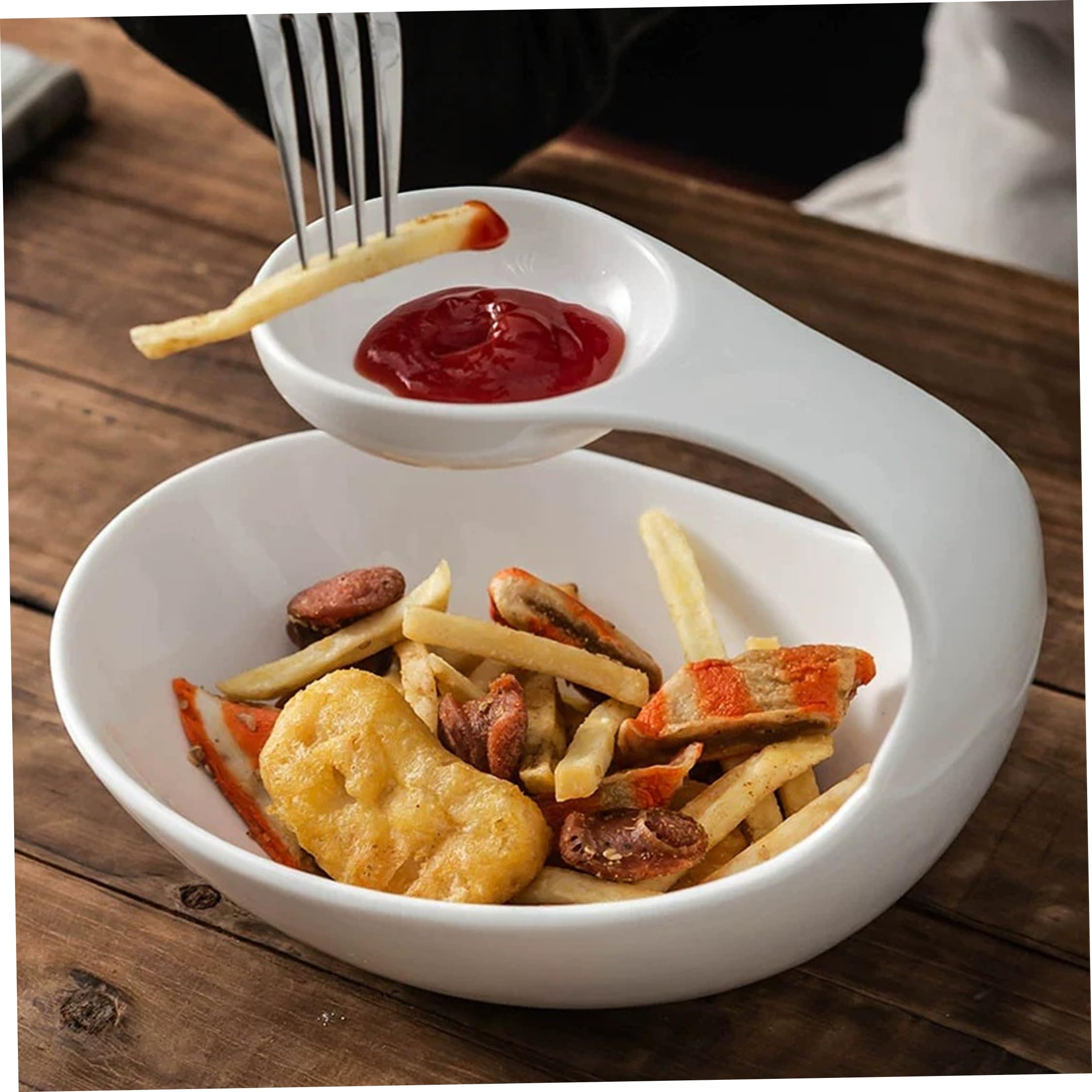 Juego para servir chips y salsas, tazón para de chips irregular blanco de 2 niveles