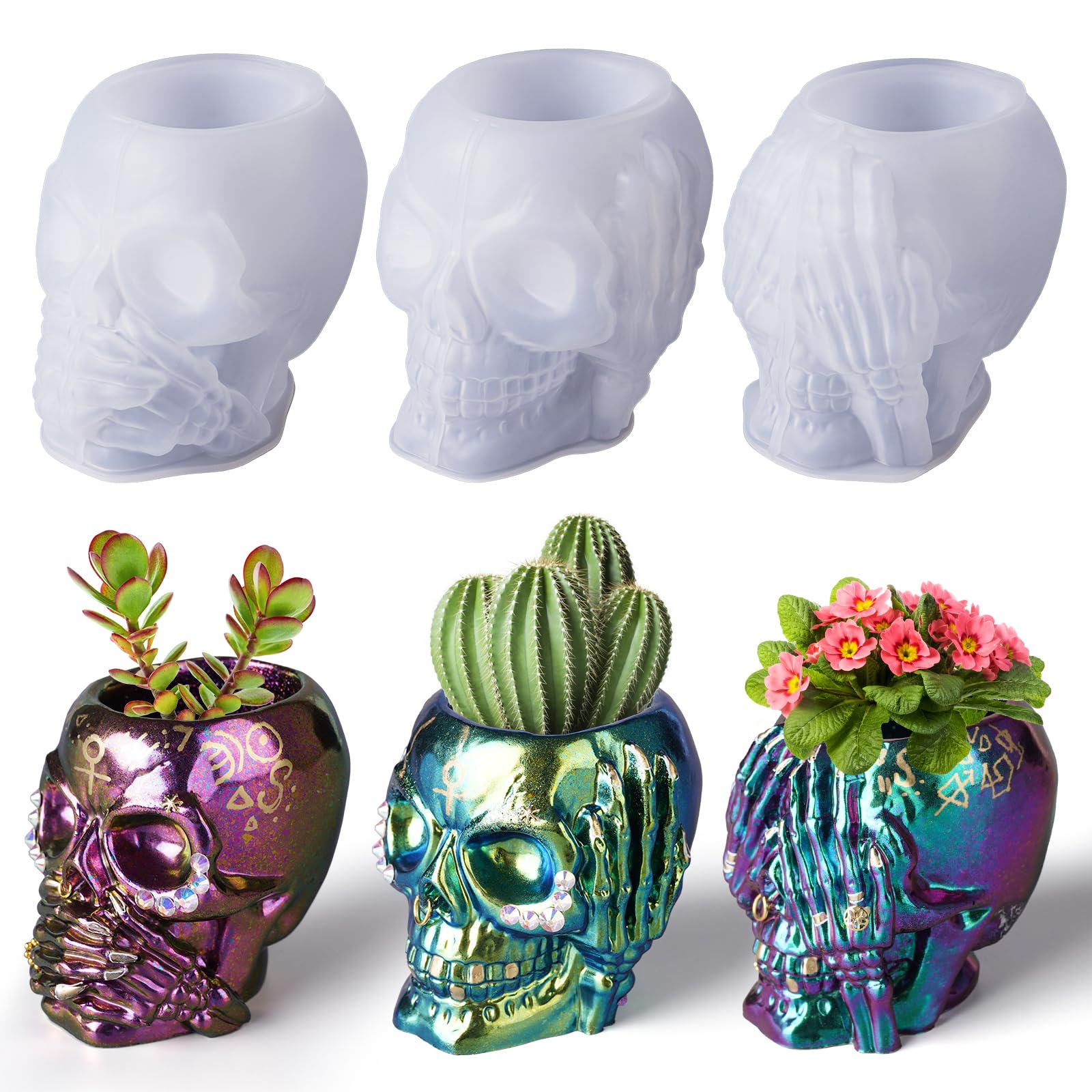 LET'S RESIN Skull Resin Molds, Hear-no, Speak-no