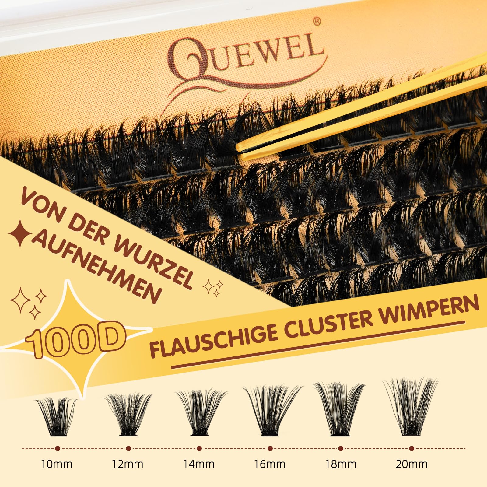 QUEWEL 300 PCS Kit Extension Cils, Extension Cils 10 à 20 mm avec colle à cils et joint, imperméable, Pince Faux Cils et brosse à cils pour une utilisation à la maison (Dense01-KIT)