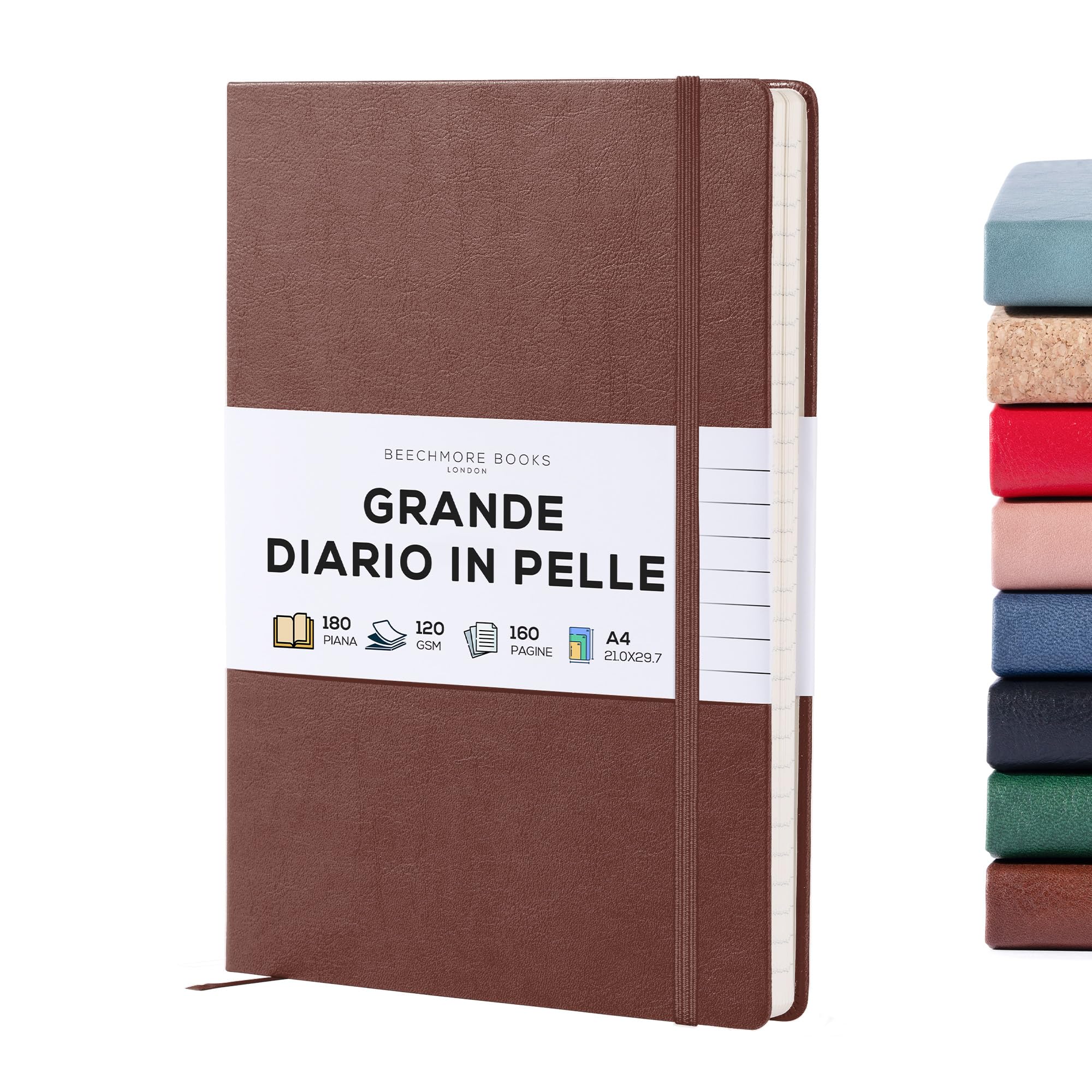Beechmore Books Taccuino A Righe - A4, Marrone I Diario Xl Con Copertina Rigida In Pelle Vegana, Carta Color Avorio Spessa 120G/M², Confezione Regalo, Per Scrittori, Giornalisti E Studenti-image