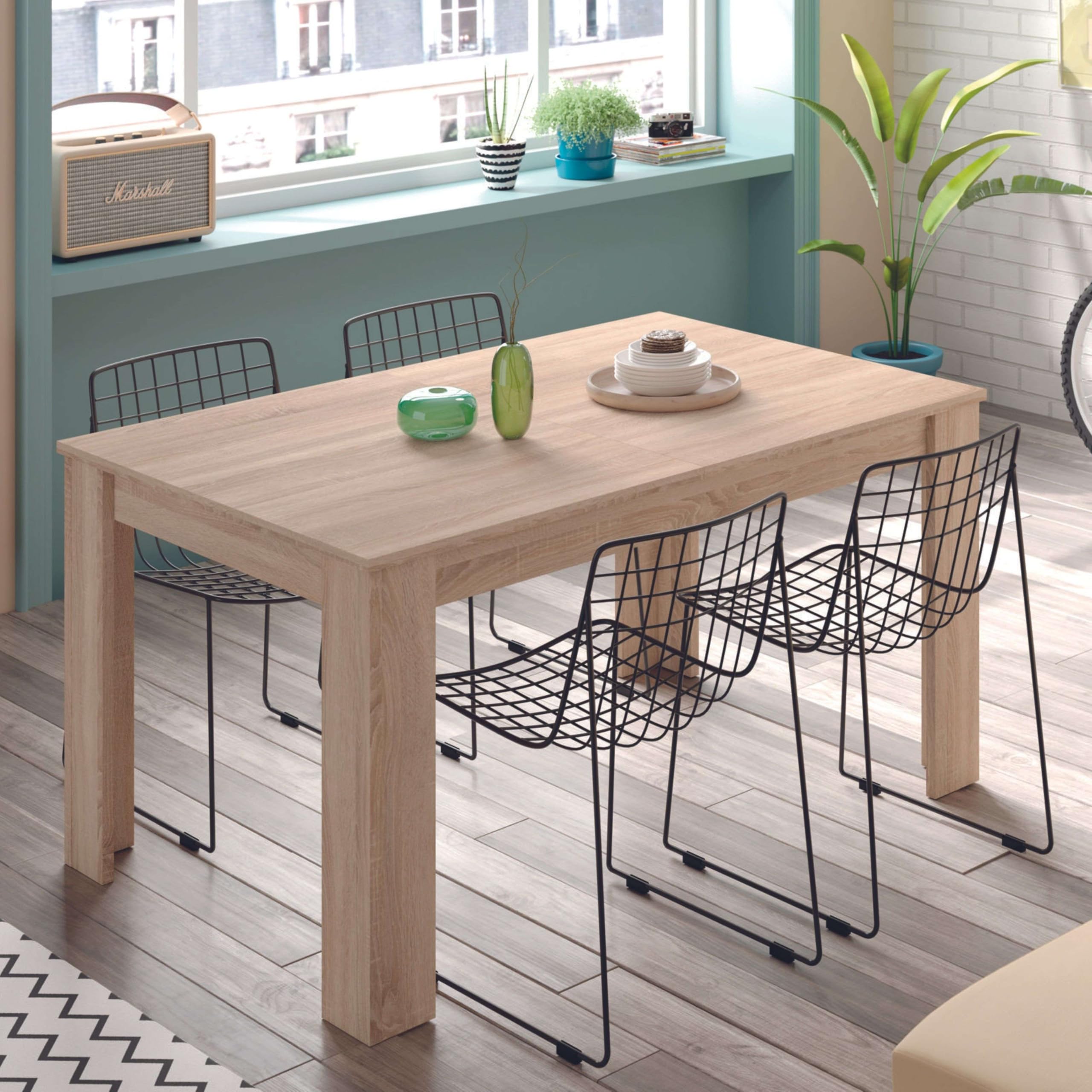 Habitdesign Mesa de Comedor Extensible Kendra, Acabado Roble Canadian
