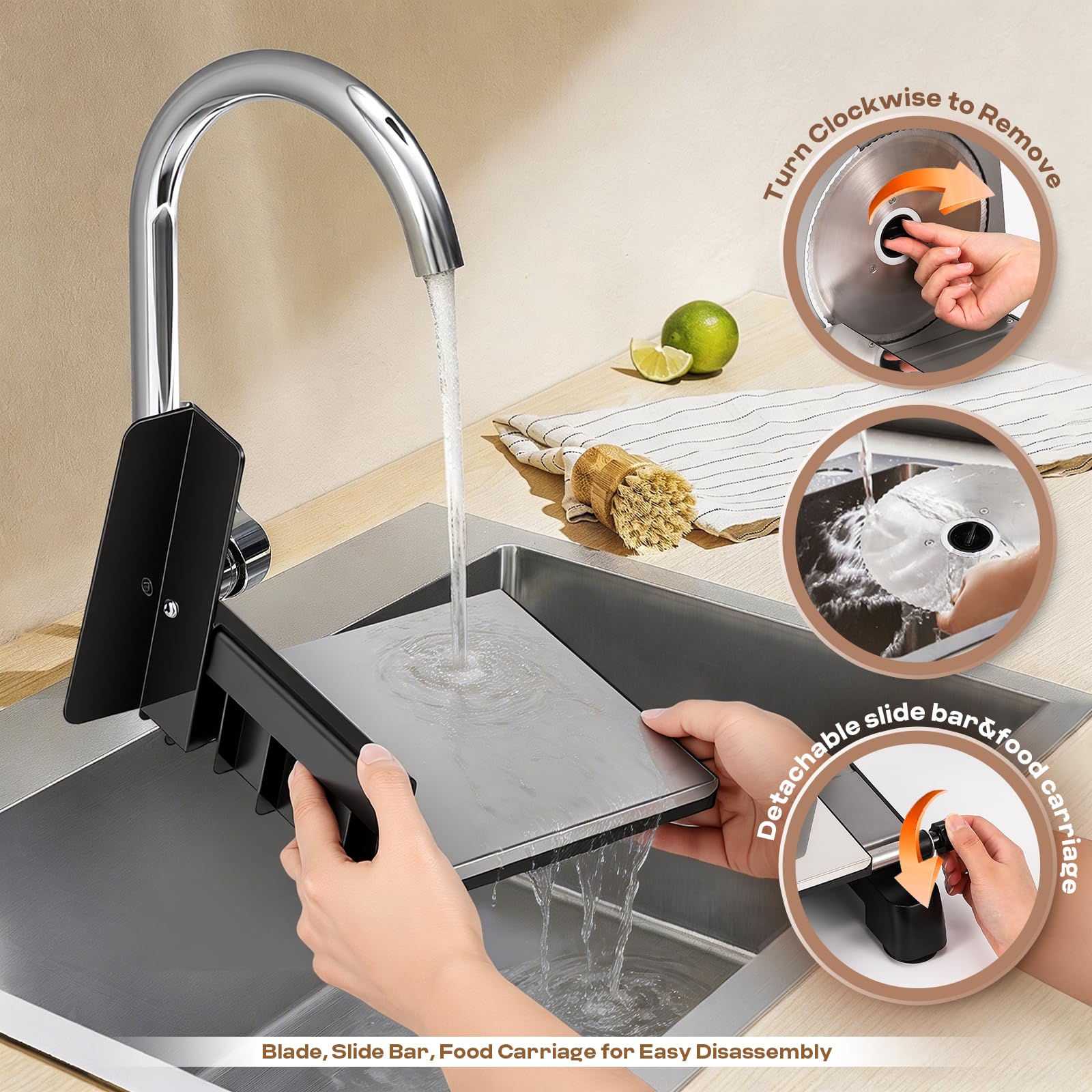 Moongiantgo Affettatrice Elettrica da Casa, Affettatrice Professionale con Blocco di Sicurezza, Spessore Regolabile 0-18mm, 2x Lama in Acciaio Inox da 19cm per Carne/Pane/Formaggio/Verdura (200W)