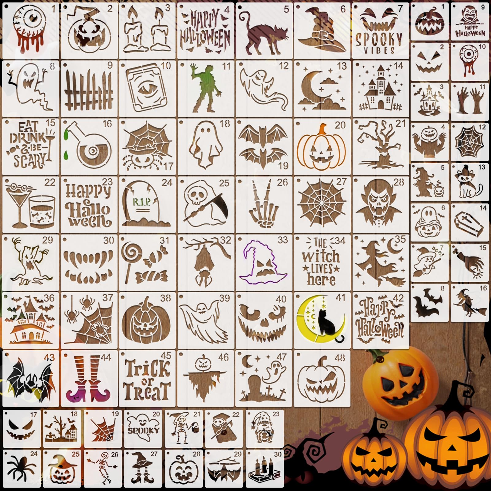 EAPIKON 78PCS Halloween Painting Stencils for Crafts Reusable, Drawing Templates for Kids DIY Halloween Decorations, Plastic Stencil Set for Scrapbooking Wood Signs Walls Canvas Decor